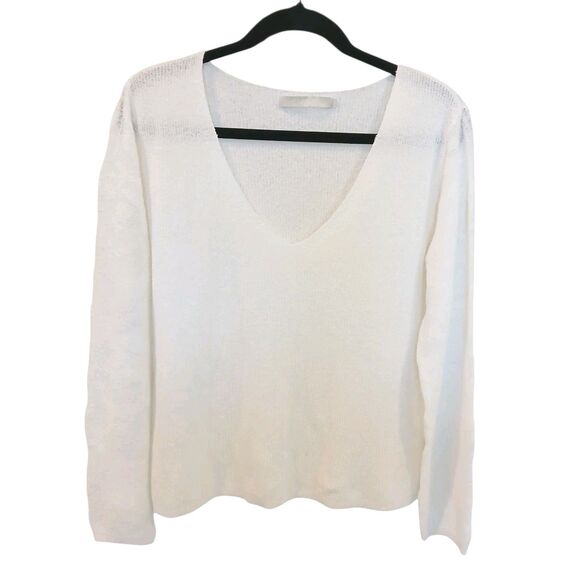 One Grey Day Revolve Ivory Cream Ribbed V-Neck Sweater W/ Floral Sleeves Medium - Picture 8 of 14